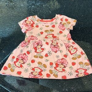 Girls' Pink Strawberry Character Print Casual Dress